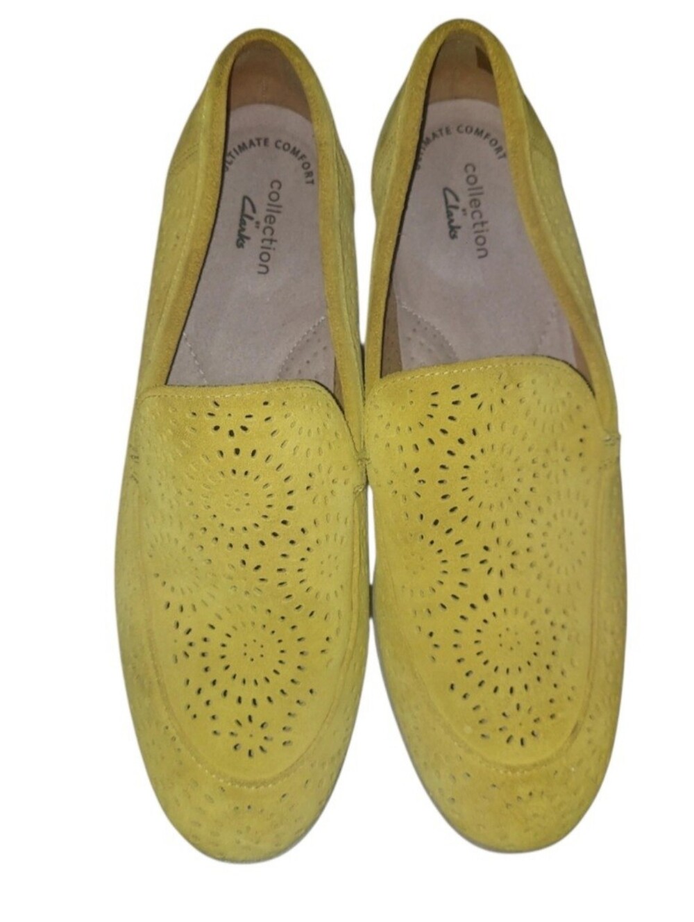 Clarks Trish Calla Laser Cut Suede Loafers Yellow Size 9